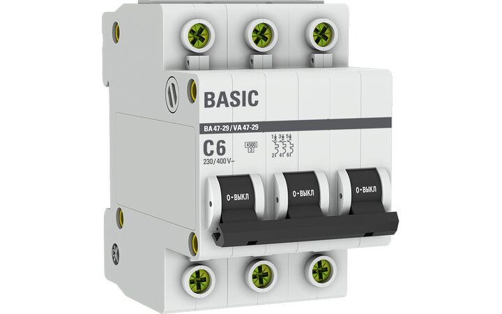 фото - Выключатель автоматический модульный 3п C 6А 4.5кА ВА 47-29 Basic EKF mcb4729-3-06C