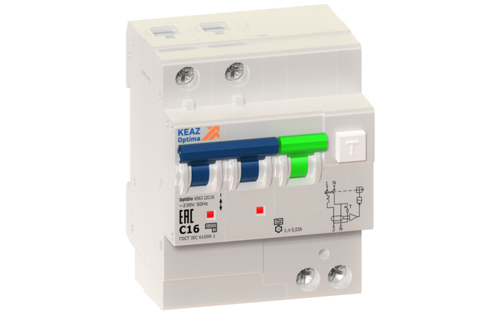 фото - Выключатель автоматический дифференциального тока 2п C 16А 30мА тип A 6кА OptiDin VD63 УХЛ4 КЭАЗ 103453