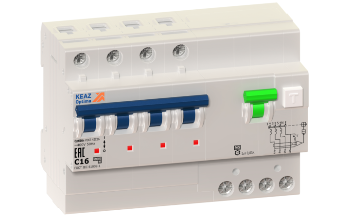 фото - Выключатель автоматический дифференциального тока 4п C 25А 30мА тип A 6кА OptiDin VD63 УХЛ4 КЭАЗ 103478
