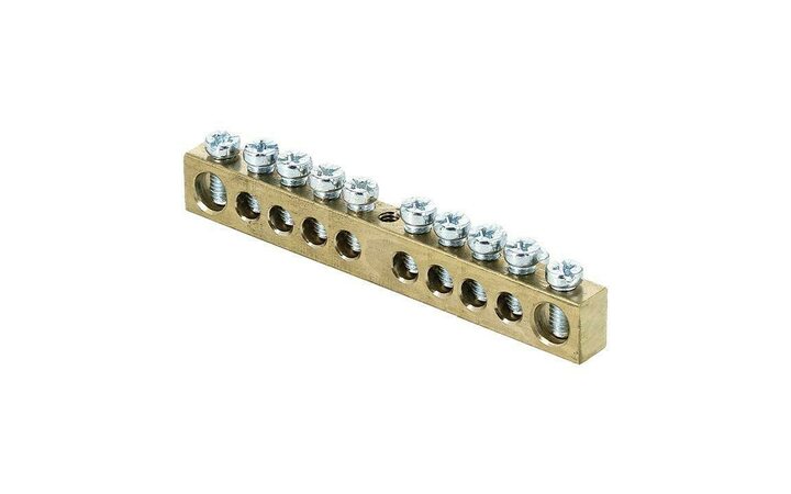 фото - Шина PEN 'ноль-земля' 8х12 10 отвер. латунь крепеж по центру PROxima EKF sn0-125-10-c