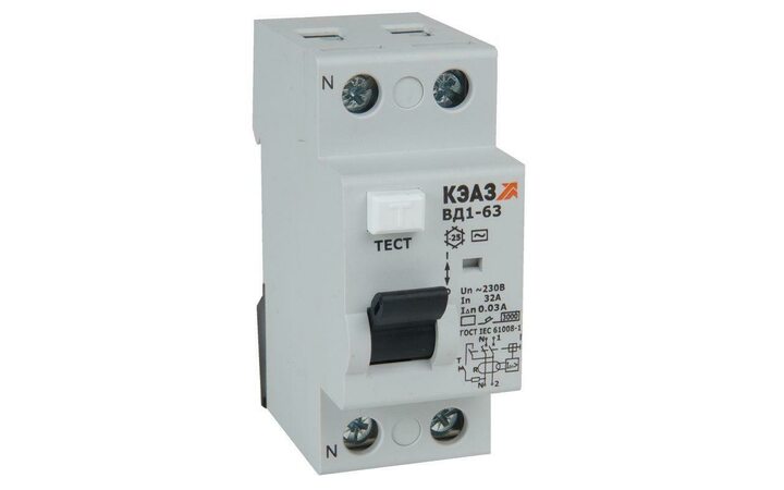 фото - Выключатель дифференциального тока (УЗО) 2п 25А 30мА тип AC ВД1-63 2225 УХЛ4 КЭАЗ 221903