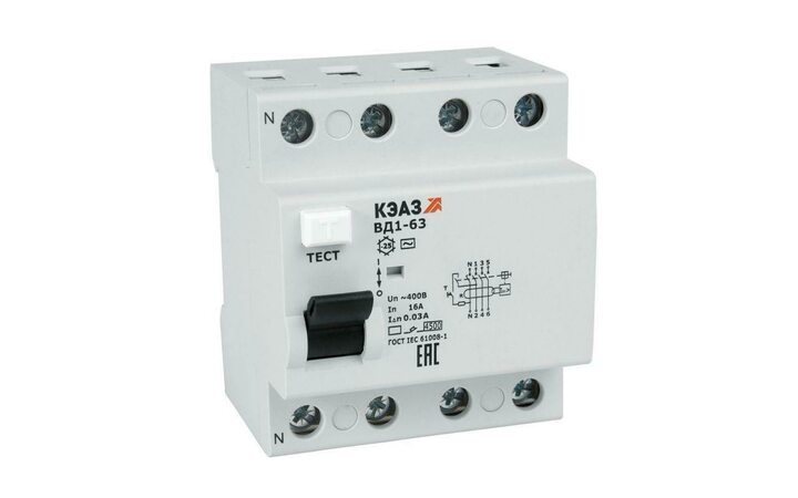 фото - Выключатель дифференциального тока (УЗО) 4п 25А 30мА тип AC ВД1-63 4225 УХЛ4 КЭАЗ 221947