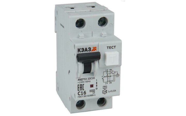 фото - Выключатель автоматический дифференциального тока 2п C 16А 30мА тип A 6кА АВДТ32-22C16 A УХЛ4 КЭАЗ 228065