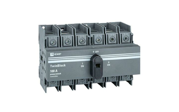 фото - Рубильник 3п 100А реверсивный с рукояткой управления для прямой установки TwinBlock EKF tb-s-100-3p-rev