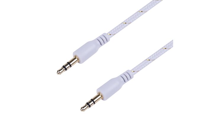 фото - Аудиокабель AUX 3.5 мм в тканевой оплетке 1 м белый REXANT
