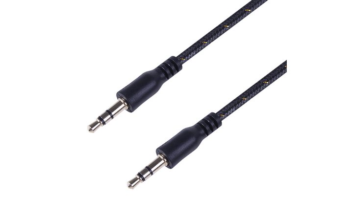 фото - Аудиокабель AUX 3.5 мм в тканевой оплетке 1 м черный REXANT (18-4071)