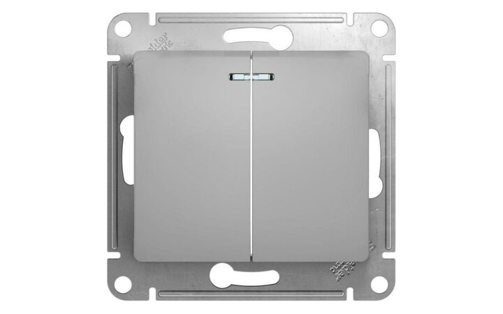 фото - Выключатель 2-кл. СП Glossa 10А IP20 (сх. 5а) 10AX с подсветкой механизм алюм. SE GSL000353