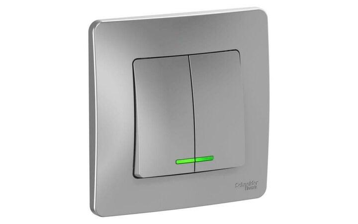 фото - Выключатель 2-кл. СП Blanca 10А IP20 (сх. 5) 250В с подсветкой алюм. SE BLNVS010513