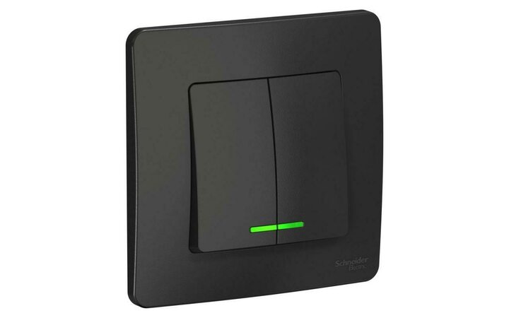 фото - Выключатель 2-кл. СП Blanca 10А IP20 (сх. 5) 250В с подсветкой антрацит SE BLNVS010516