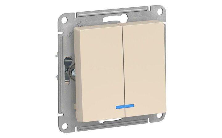 фото - Выключатель 2-кл. СП AtlasDesign 10А IP20 (сх. 5а) 10AX с подсветкой механизм беж. SE ATN000253