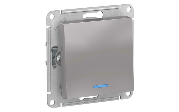 фото - Выключатель 1-кл. СП AtlasDesign 10А IP20 (сх. 1а) 10AX с подсветкой механизм алюм. SE ATN000313