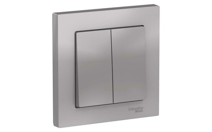 фото - Выключатель 2-кл. СП AtlasDesign 10А IP20 (сх. 5) 10AX в сборе алюм. SE ATN000352