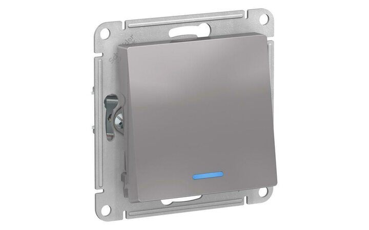 фото - Переключатель проходной 1-кл. СП AtlasDesign 10А IP20 (сх. 6а) 10AX с подсветкой механизм алюм. SE ATN000363