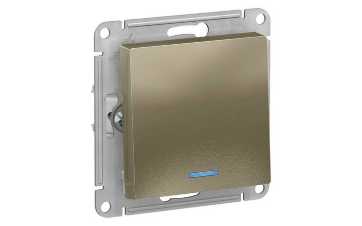 фото - Выключатель 1-кл. СП AtlasDesign 10А IP20 (сх. 1а) 10AX с подсветкой механизм шампань SE ATN000513