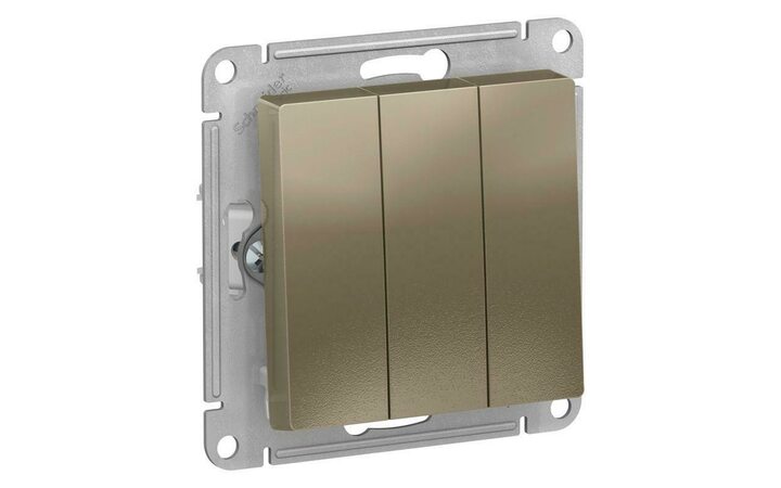 фото - Выключатель 3-кл. СП AtlasDesign 10А IP20 (сх. 1+1+1) 10AX механизм шампань SE ATN000531