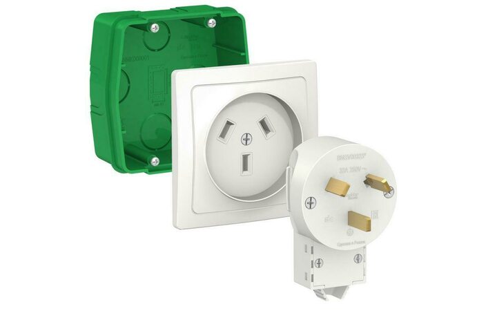 фото - Комплект силовой СП Blanca 32А 250В (монтажная коробка + розетка + вилка) бел. SE BLNSK013231