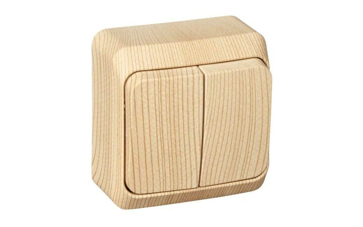 фото - Выключатель 2-кл. ОП Этюд Дача 10А IP20 сосна SE BA10-002D