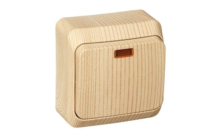 фото - Выключатель 1-кл. ОП Этюд Дача 10А IP20 с подсветкой сосна SE BA10-005D