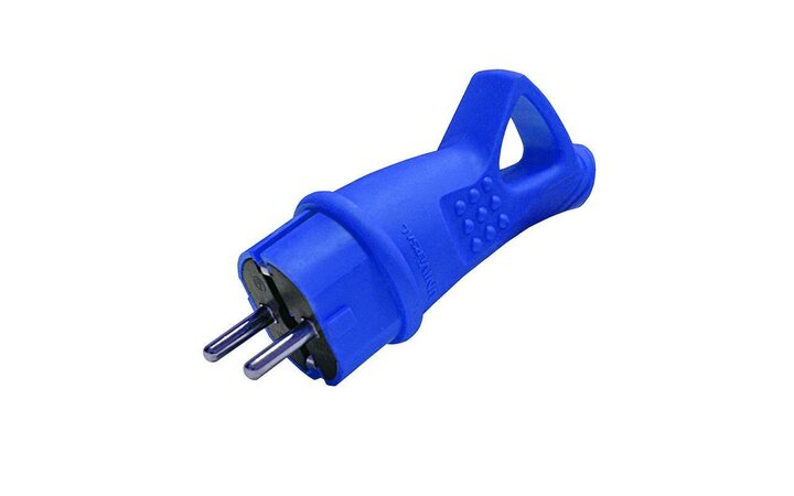 фото - Вилка электрическая 1ф 16А 250В IP44 с заземл. с ушком каучук син. (еврослот) UNIVersal 3040