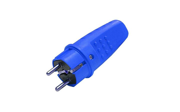 фото - Вилка электрическая прямая 1ф 16А 250В IP44 с заземл. каучук син. (еврослот) UNIVersal 3041