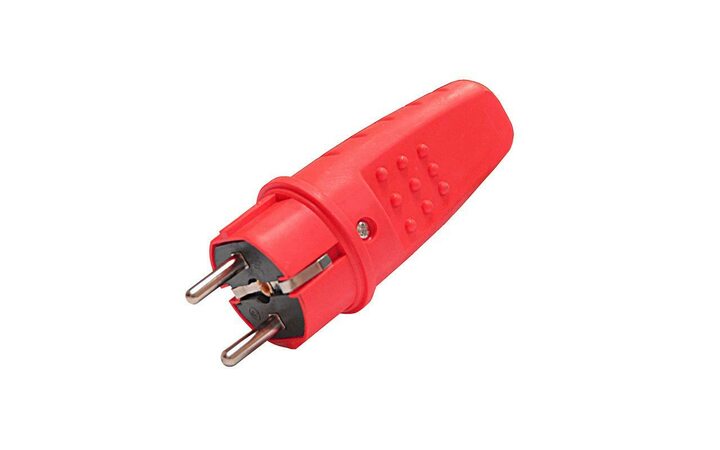 фото - Вилка электрическая прямая 1ф 16А 250В IP44 с заземл. каучук красн. (еврослот) UNIVersal 3079