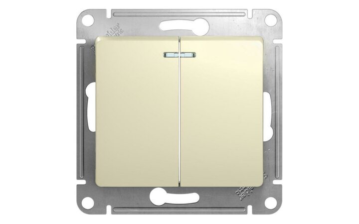 фото - Выключатель 2-кл. СП Glossa 10А IP20 (сх. 5а) 10AX с подсветкой механизм беж. SE GSL000253