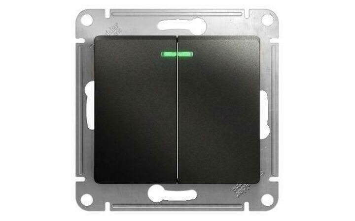 фото - Выключатель 2-кл. СП Glossa 10А IP20 (сх. 5а) 10AX с подсветкой механизм антрацит SE GSL000753