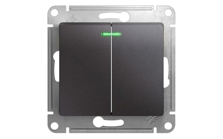 фото - Выключатель 2-кл. СП Glossa 10А IP20 (сх. 5а) 10AX с подсветкой механизм графит SE GSL001353