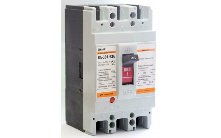 фото - Выключатель автоматический 3п 63А 25кА ВА-301 DEKraft 21006DEK