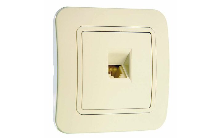 фото - Розетка телефонная 1-м СП Lillium 16А IP20 евро стандарт крем./крем. Makel 70214