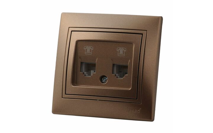 фото - Розетка телефонная 2-м СП Mira RJ11 16А IP20 евро стандарт со вставкой свет. корич. перламутр. LEZARD 701-3131-138