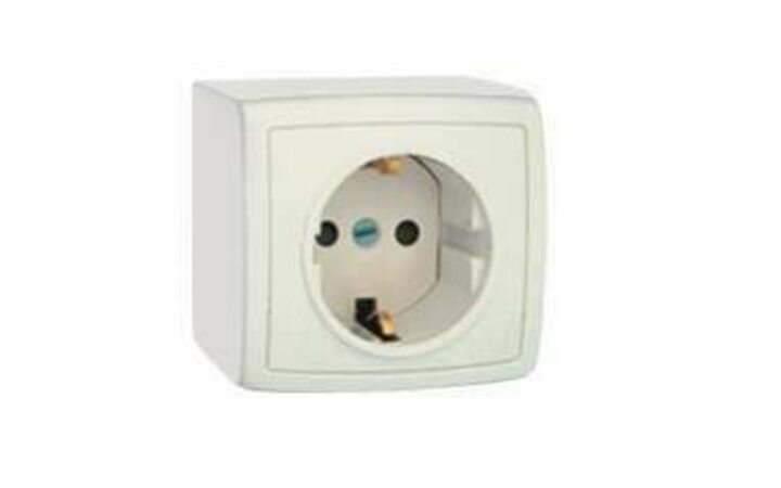 фото - Розетка 1-м ОП Елизавета РА16-164 защ. шторки с заземл. бел. Кунцево 6406