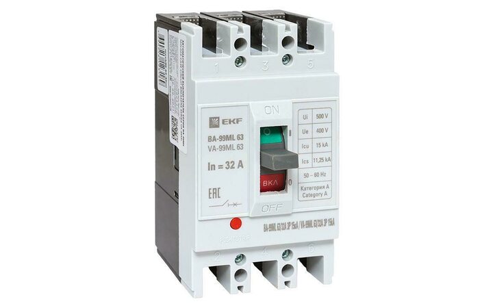 фото - Выключатель автоматический 3п 63/32А 15кА ВА-99М Basic EKF mccb99-63-32mi