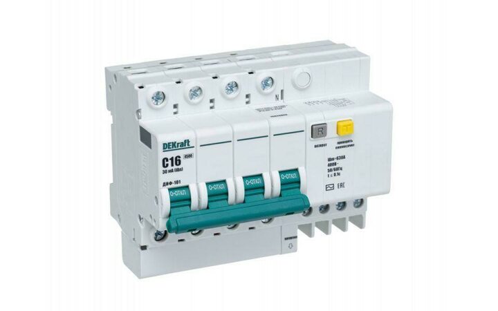 фото - Выключатель автоматический дифференциального тока 4п C 16А 30мА тип AC 4.5кА ДИФ-101 DEKraft 15020DEK