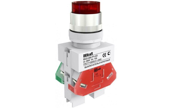 фото - Выключатель кнопочный LED ABLFP ВК-22 d22мм 24В AC/DC красн. DEKraft 25070DEK