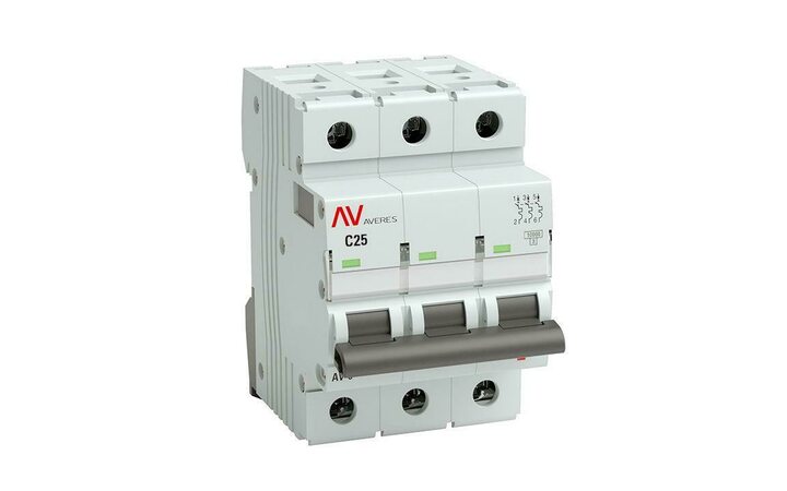 фото - Выключатель автоматический модульный 3п C 25А 10кА AV-10 AVERES EKF mcb10-3-25C-av