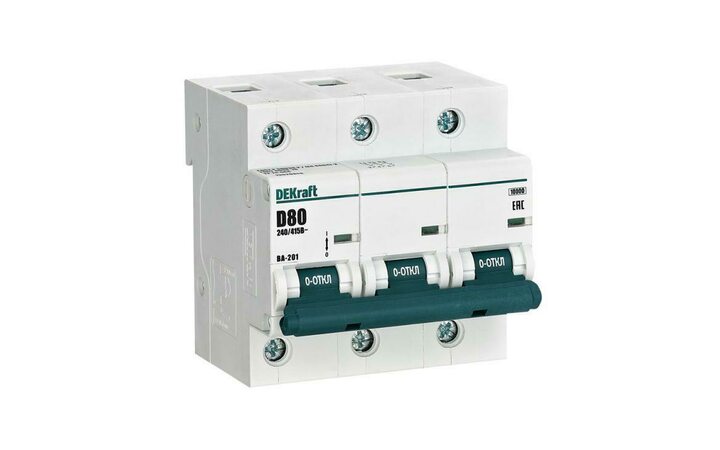 фото - Выключатель автоматический модульный 3п D 80А 10кА ВА-201 DEKraft 13020DEK