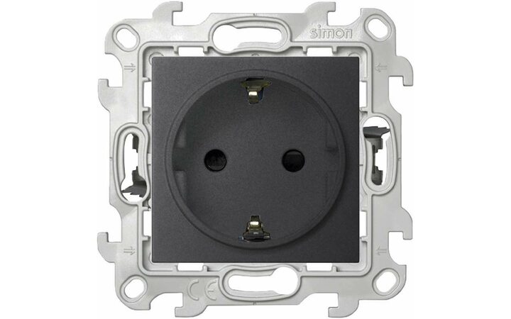 фото - Розетка 1-м СП Simon 24 16А IP20 2P+E Push&Go защ. шторки механизм графит Simon 2420432-038