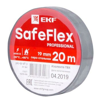 фото - Изолента ПВХ 19мм (рул.20м) серо-стальн. SafeFlex EKF plc-iz-sf-st