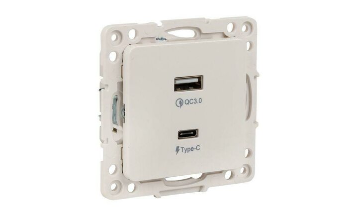 фото - Розетка USB 2-м Стокгольм тип A+C механизм бел. PROxima EKF EYR-2USB-type-C