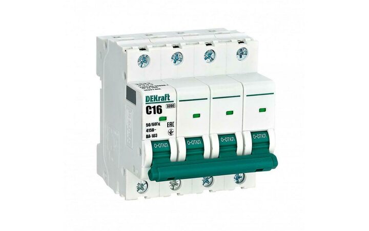 фото - Выключатель автоматический модульный 4п C 16А 6кА ВА-103 DEKraft 12321DEK