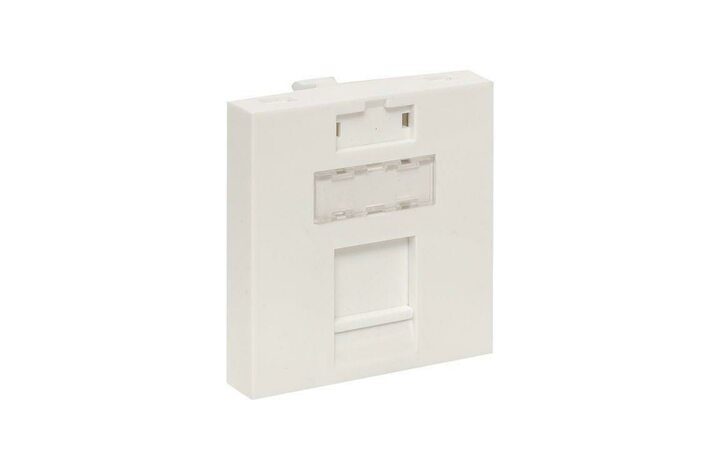 фото - Вставка розеточная 45х45мм формат Mosaic на 1 модуль Keystone защ. шторки и маркером бел. TeraLINK PRO EKF TRP-INS-MOS-2M1P-WH