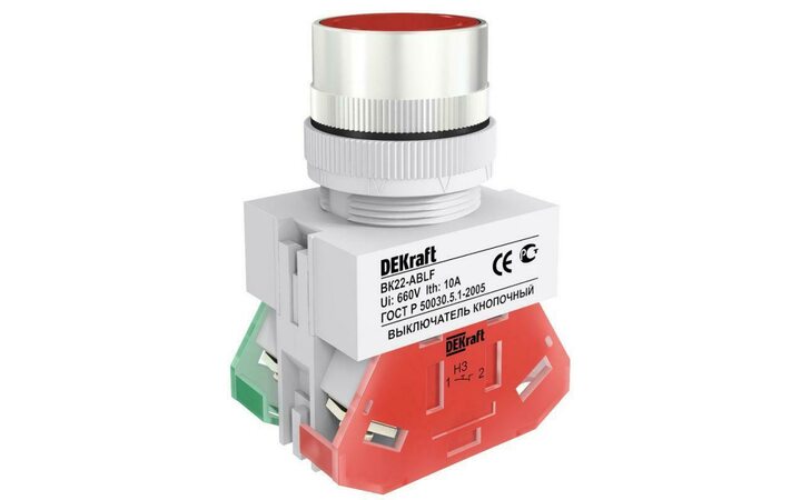 фото - Выключатель кнопочный ABLF ВК-22 d22мм 220В красн. DEKraft 25014DEK