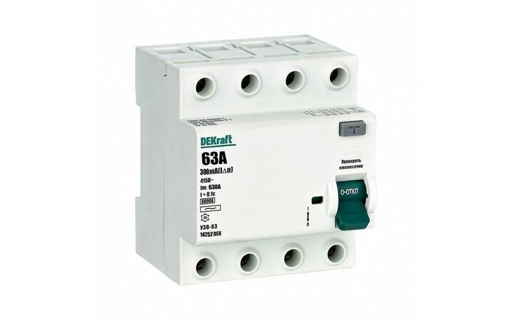фото - Выключатель дифференциального тока (УЗО) 4п 63А 300мА тип AC 6кА УЗО-03 DEKraft 14252DEK