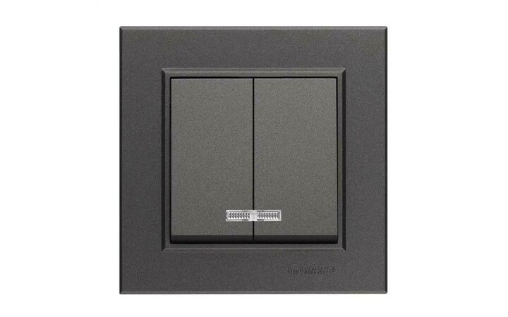 фото - Выключатель 2-кл. СП Karea 10А IP20 дым. металлик с подсветкой Makel 56050023