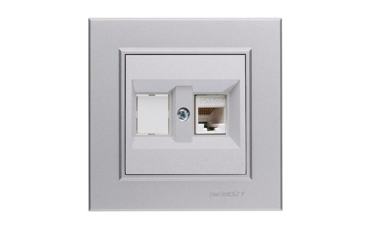 фото - Розетка компьютерная+гнездо СП Karea 16А IP20 CAT 5 сереб. Makel 56065035