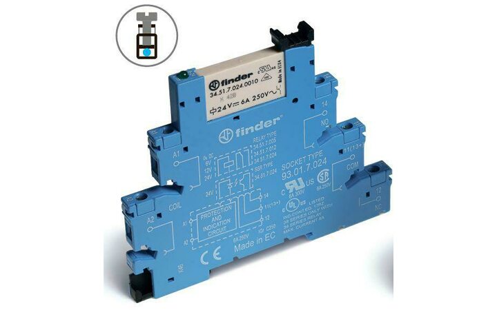 фото - Модуль интерфейсный (сборка 34.51.7.060.4010 + 93.01.0.240) электромеханич. реле 1CO 6А AgSnO2 230-240В AC/DC IP20 винт. клеммы FINDER 385102404060