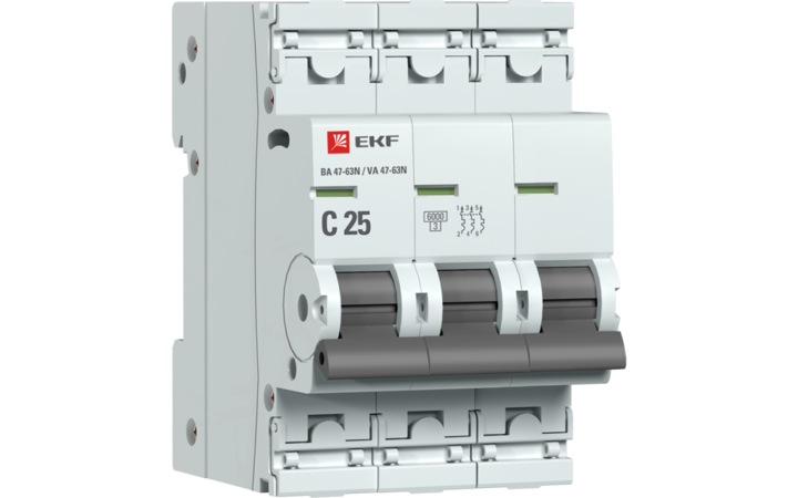 фото - Выключатель автоматический 3п C 25А 6кА ВА 47-63N EKF PROxima EKF M636325C
