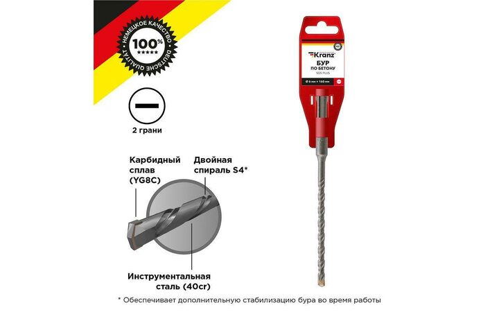 фото - Бур по бетону 6x160мм SDS PLUS Kranz KR-91-0011