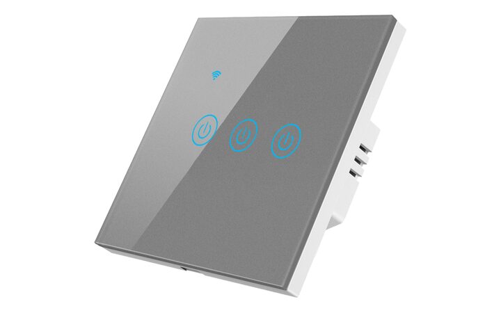 фото - Умный выключатель ROXIMO сенсорный, трехкнопочный, серый SWSEN01-3S